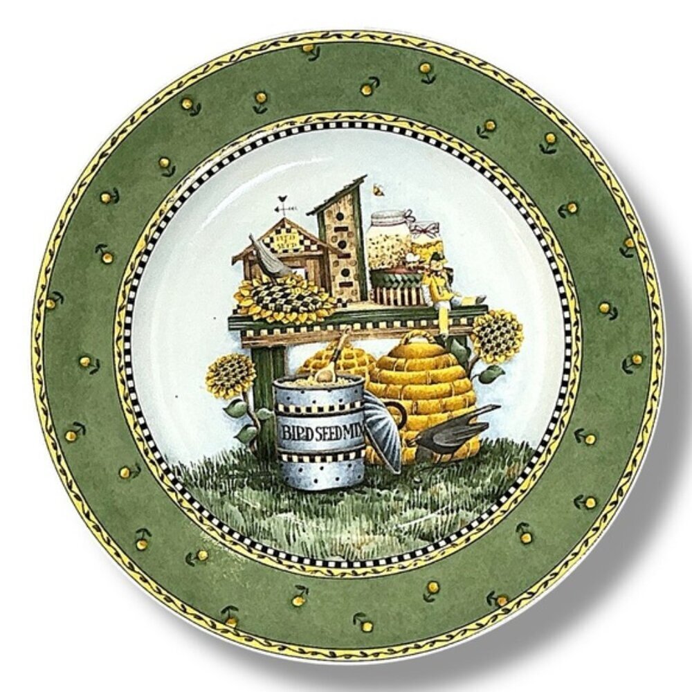 Vintage Birdhouse Plate Debbie Mumm Garden Vignette Sunflowers Retired 1999